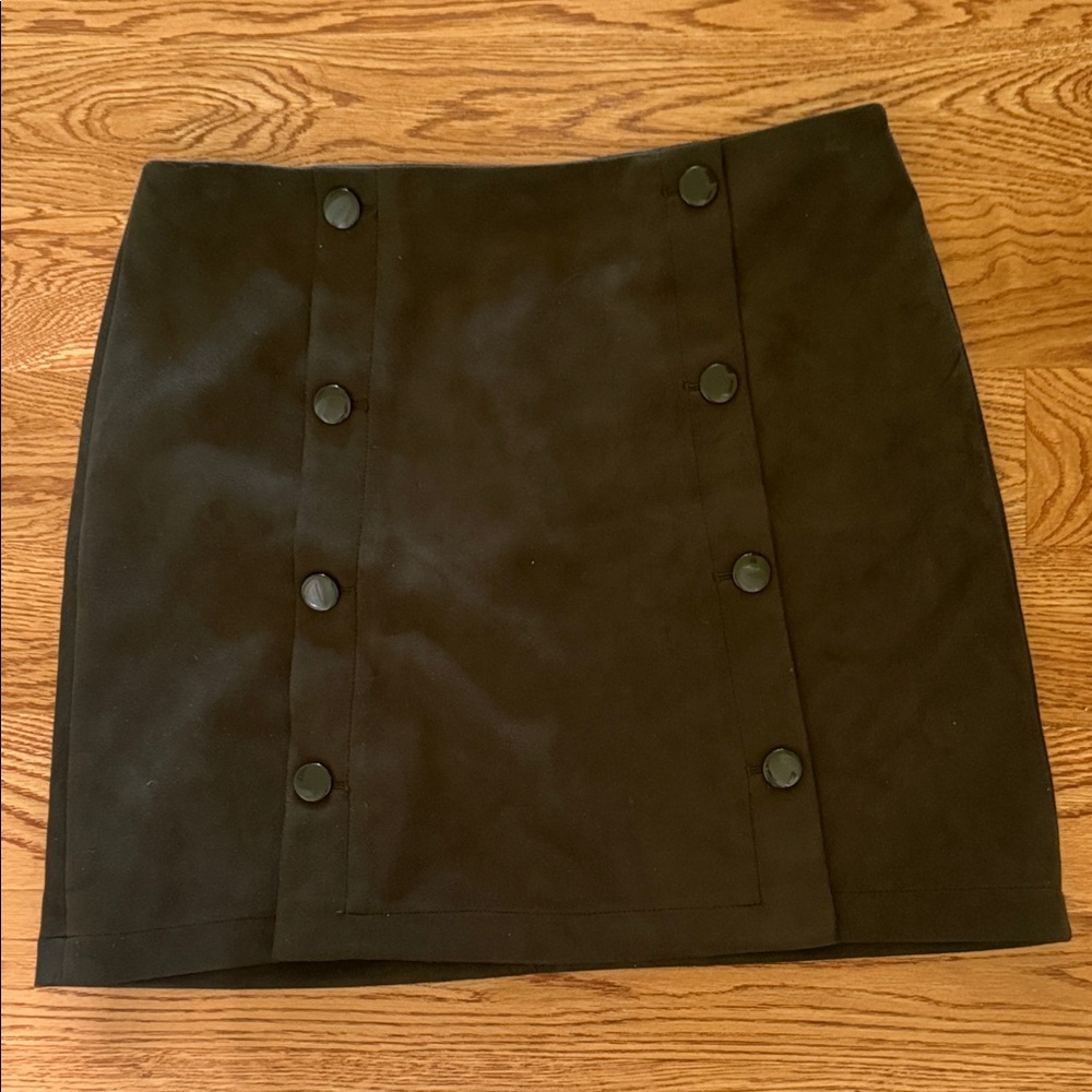 LOFT Brown Button Front Mini Skirt | Size 12 | Structured Stretch Workwear